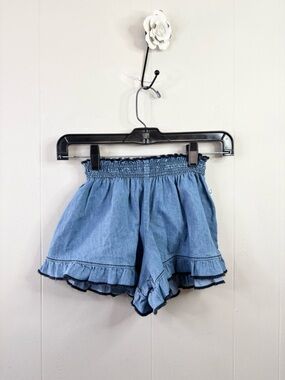 My Little Cozmo chambray denim pull on ruffle smocked shorts size 6 new